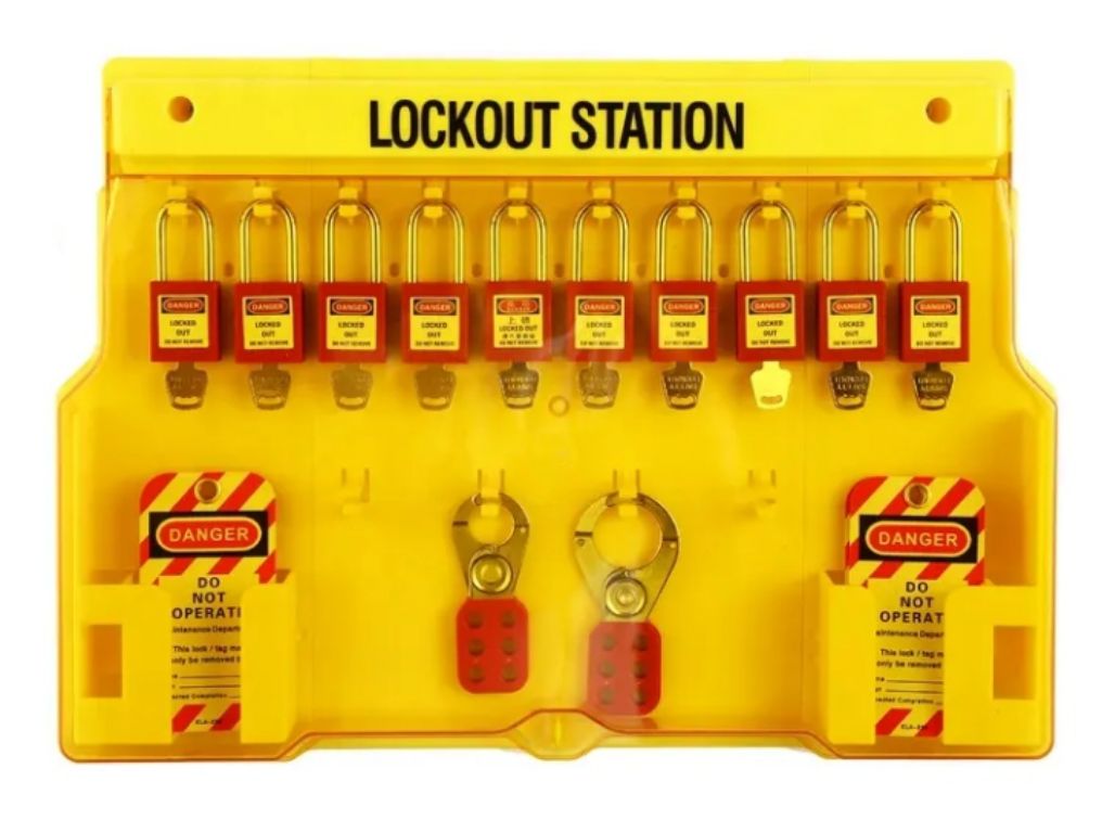 Lockout station with safety padlock and accessories by Hiphen solutions