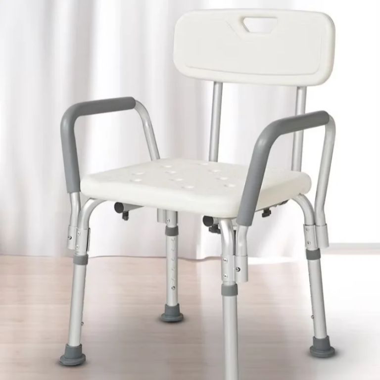 Shower chair with black rest & crossed base for hospitals in Nigeria by Scantrik