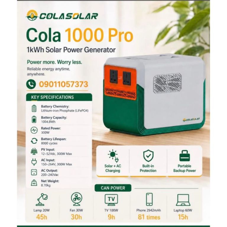 Cola 1000 Pro 1KWH 300W All-In-One Solar Generator for Home and Office Backup (Solar Panel Not Inclusive) by Lumett